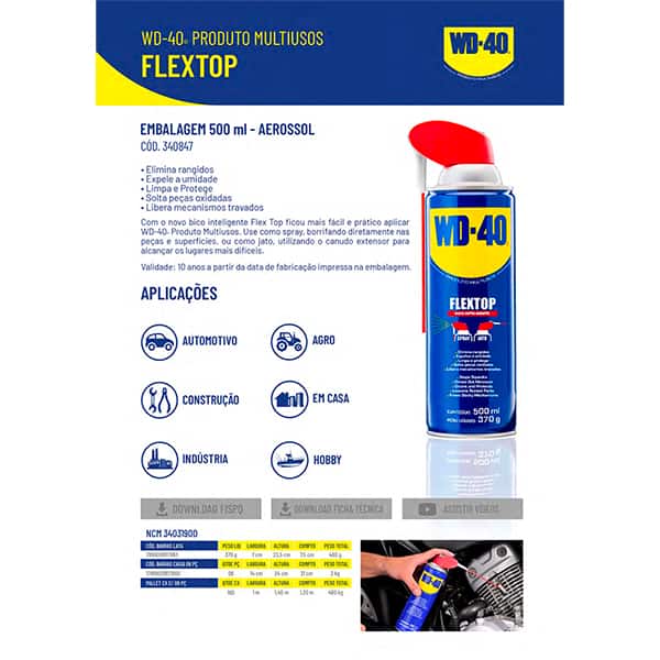 Lubrificante multiuso flextop, 500ml, 340847, WD-40 - PT 1 UN