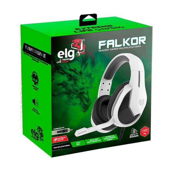 Headset Gamer Falkor P3 Branco HGFK Elg Gamer CX 1 UN
