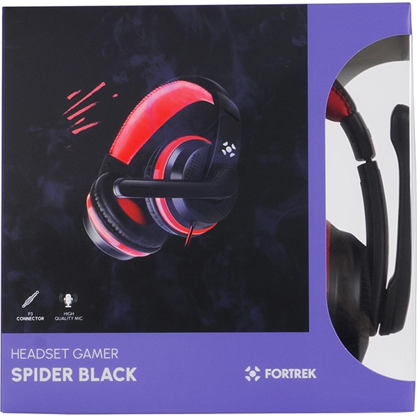 Headset Gamer Spider black, P3, Preto / Vermelho, 75252, Fortrek - CX 1 UN