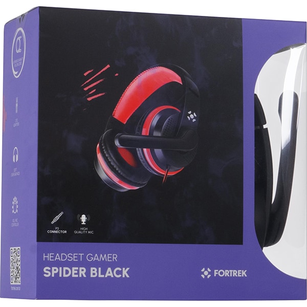 Headset Gamer Spider black, P3, Preto / Vermelho, 75252, Fortrek - CX 1 UN