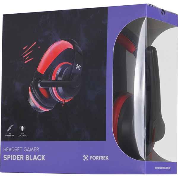 Headset Gamer Spider black, P3, Preto / Vermelho, 75252, Fortrek - CX 1 UN