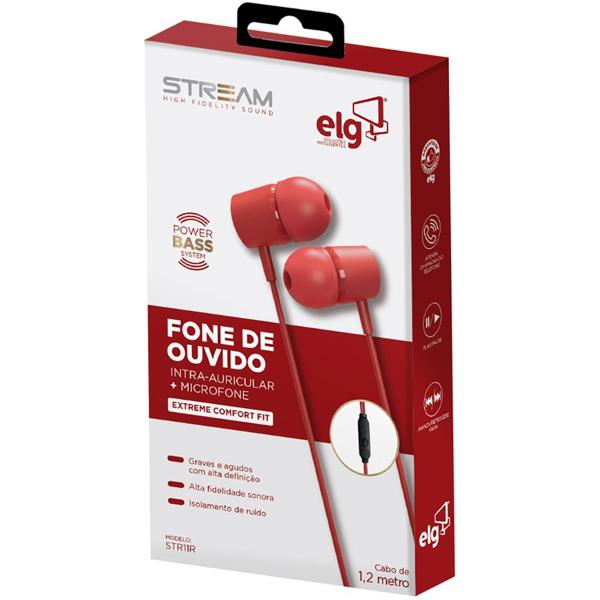 Fone de ouvido intra auricular com microfone, Vermelho, STR11R, Elg - CX 1 UN