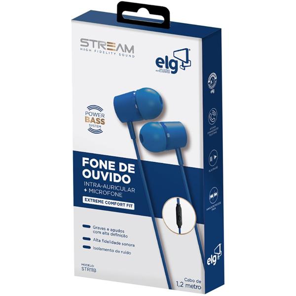 Fone de ouvido intra auricular com microfone, Azul, STR11B, Elg - CX 1 UN