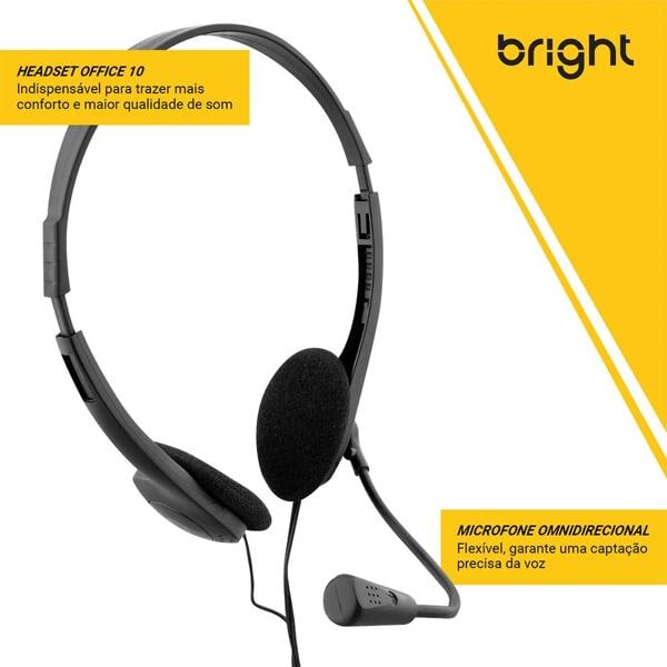 Headset com fio Office 10, Conexão P2, Preto, 0010, Bright - BT 1 UN