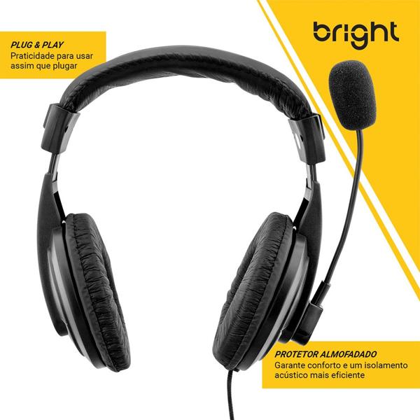 Headset com fio Vulcão, Conexão P2, 0507, Bright - CX 1 UN