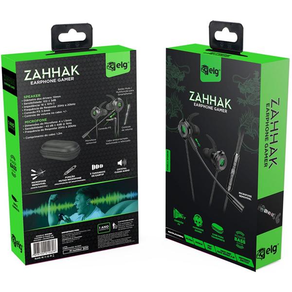 Fone de ouvido Earphone com microfonen Zahhak, Preto, EPZHBK, Elg - CX 1 UN