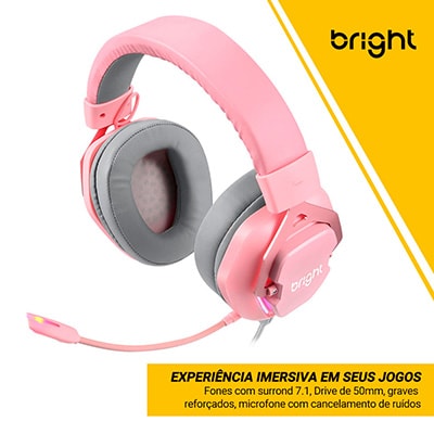 Headset Gamer Foxy Rosa, 7.1, USB, com microfone, GHP011, Bright - BT 1 UN