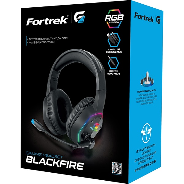 Headset Gamer P2 + USB RGB, Blackfire, Preto, 70554, Fortrek - CX 1 UN