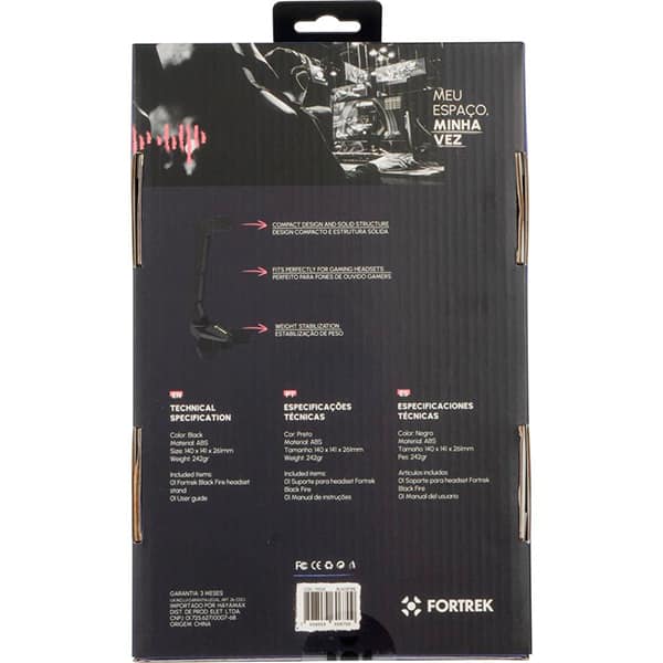 Suporte para Fone de Ouvido Headset, Blackfire, Preto, 70532, Fortrek - CX 1 UN Suporte para Fone de Ouvido Headset, Blackfire, Preto, 70532, Fortrek - CX 1 UN