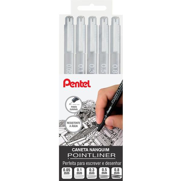 Caneta Nanquim point liner, com 5 Pontas - Pentel BT 1 UN