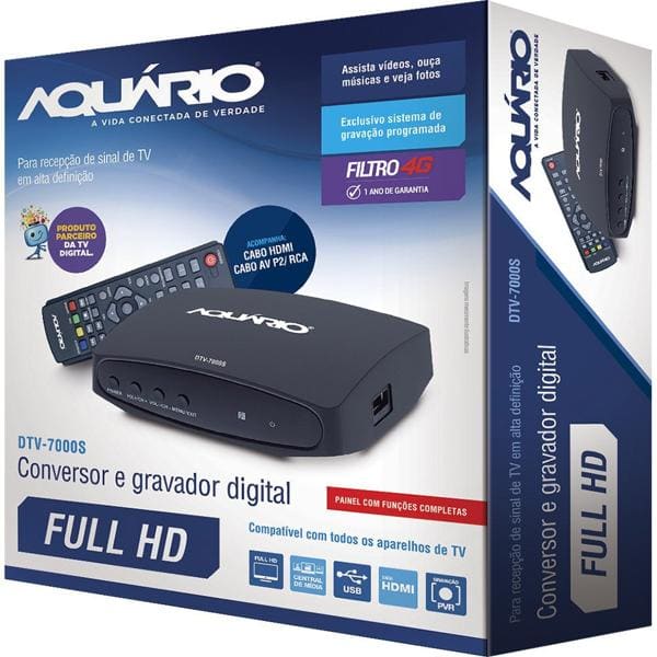 Conversor e gravador Digital de TV DTV-7000S Aquário CX 1 UN