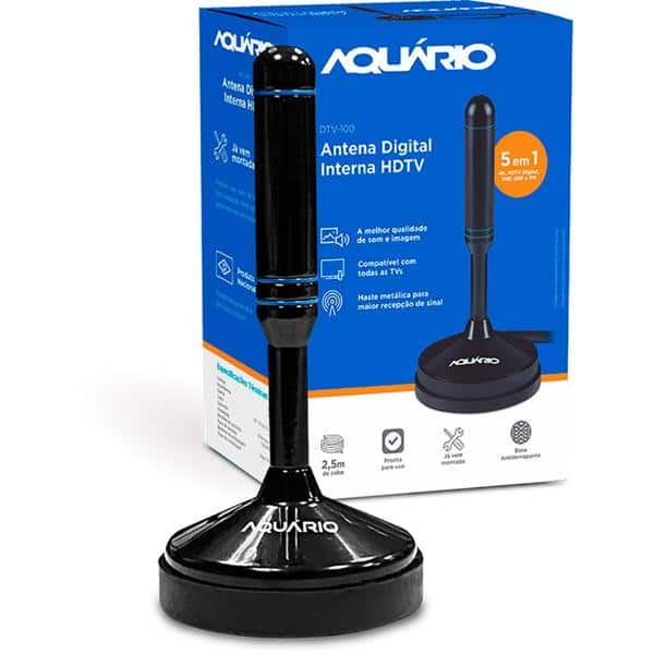 Antena Digital interna UHF e HDTV c/cabo DTV-100 Aquário CX 1 UN