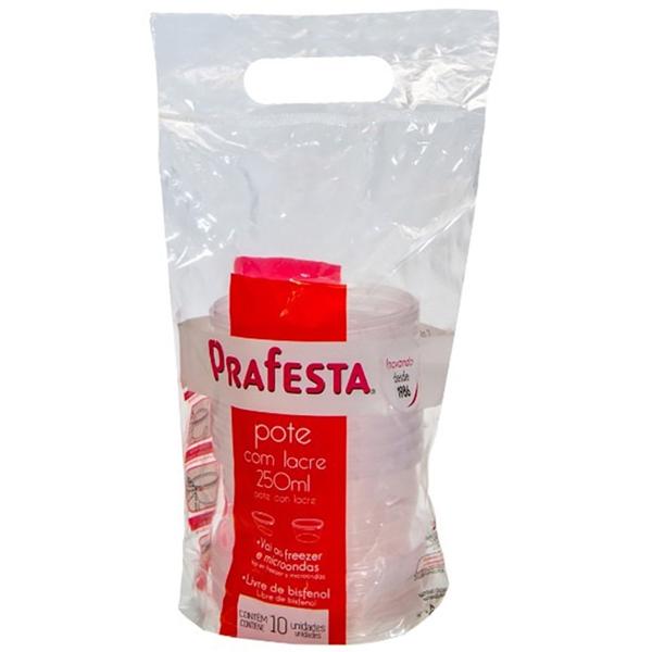 Pote plástico descartável com lacre, Redondo, 250ml, 8801, Prafesta - PT 10 UN