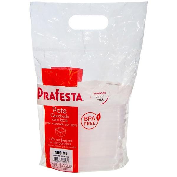 Pote plástico descartável com lacre, Quadrado, 400ml, 8823, Prafesta - PT 10 UN