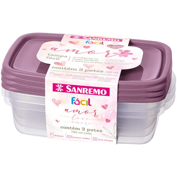 Pote plástico com 3 unidades, 785ml, cores sortidas, SR165/7C, Sanremo - PT 1 UN