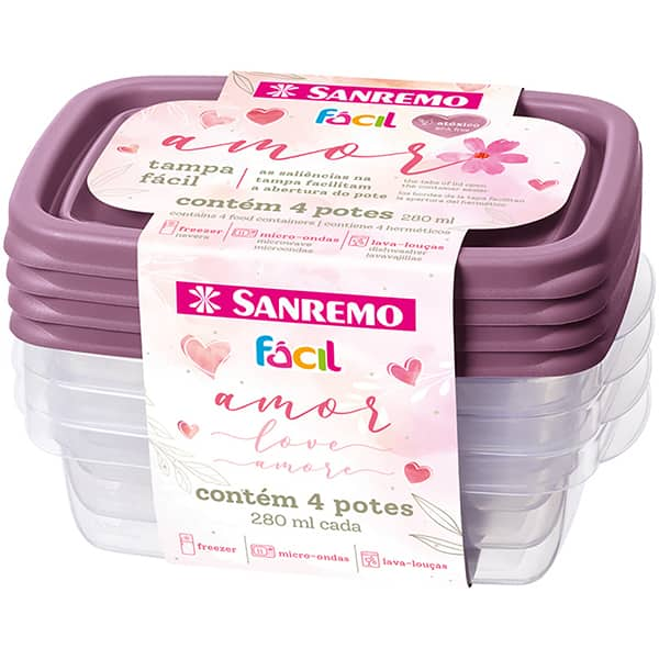 Pote plástico com 4 unidades, 280ml, cores sortidas, SR160/4C, Sanremo - CJ 1 UN