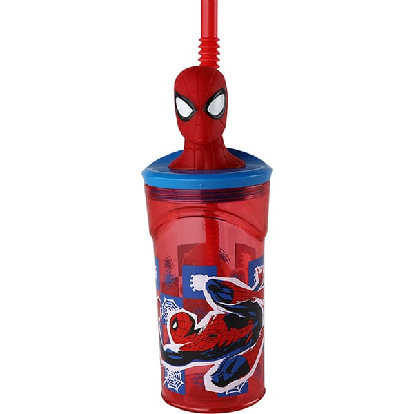 Copo com canudo Homem Aranha, 360ml, Yazi - 1 UN