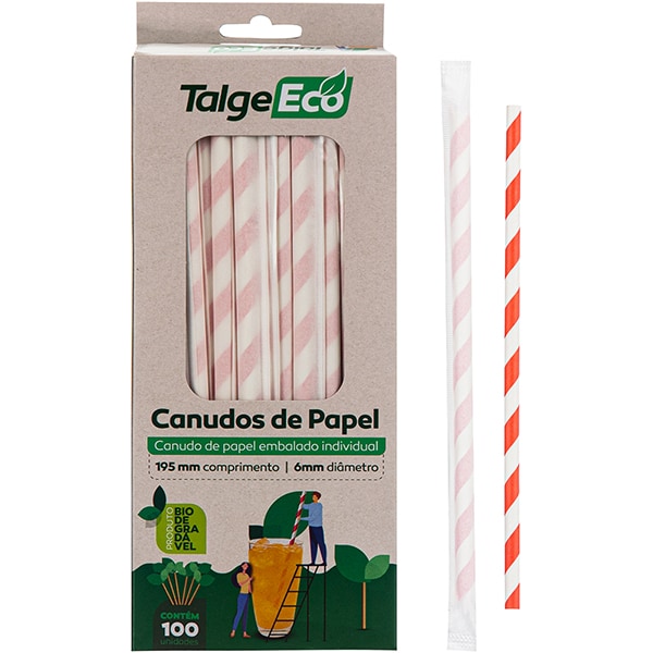 Canudo de papel, Vermelho com Branco, 3000, Talge - CX 100 UN