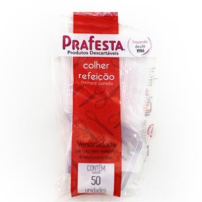 Colher plástica descartável refeição cristal 7030 Prafesta PT 50 UN