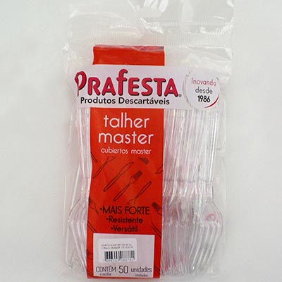 Garfo plástico descartável, Master cristal, 8878, Prafesta - PT 50 UN