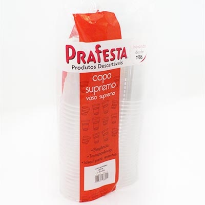 Copo plástico descartável 200ml Supremo cristal 8601 Prafesta PT 50 UN