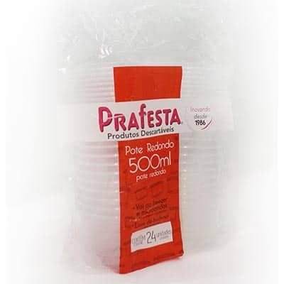 Pote plástico descartável redondo 500ml c/tampa 8231 Prafesta PT 24 UN