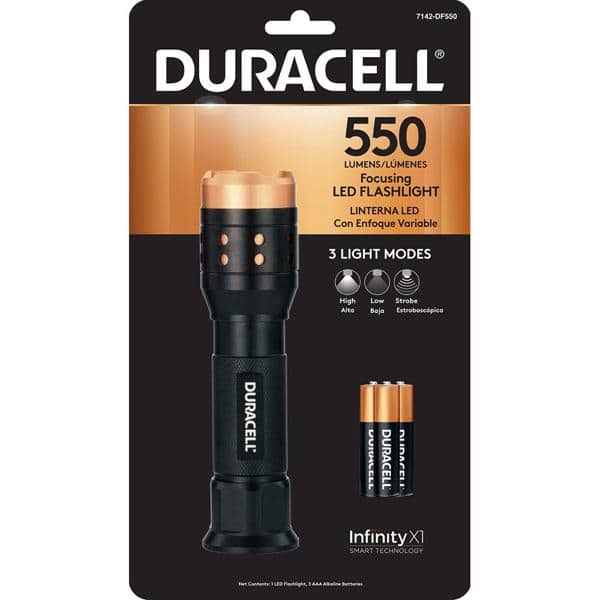 Lanterna de alumínio Flashlight, com ajuste de foco, 550 lúmens, 7142-DF550, Duracell - BT 1 UN