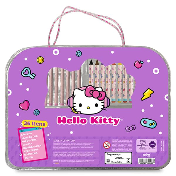 Maleta para colorir Hello Kitty com 36 itens, Spiral Kids - CX 36 UN Maleta para colorir Hello Kitty com 36 itens, Spiral Kids - CX 36 UN