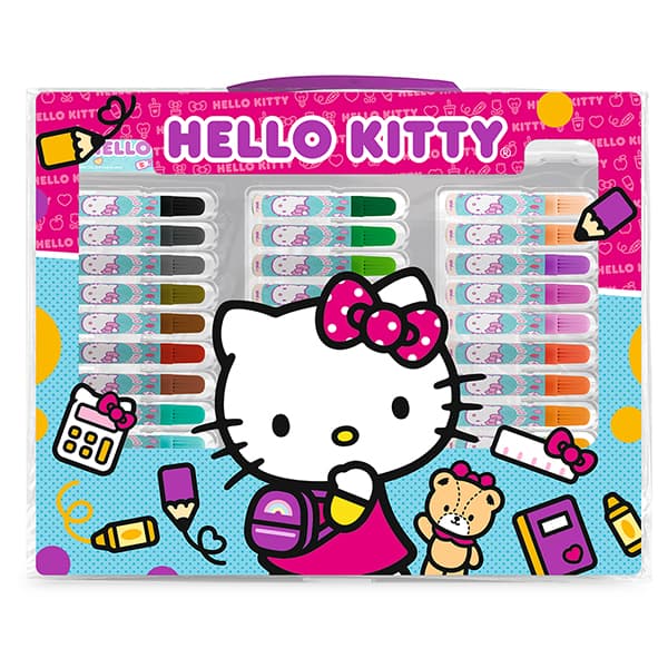 Maleta para colorir Hello Kitty com 150 itens, Spiral Kids - CX 150 UN Maleta para colorir Hello Kitty com 150 itens, Spiral Kids - CX 150 UN