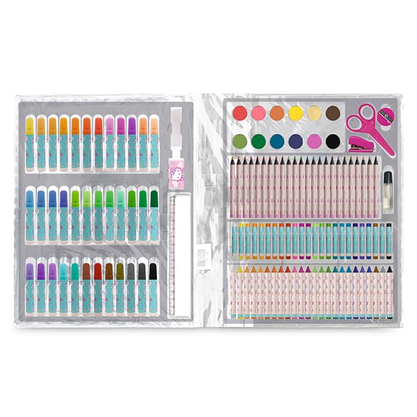 Maleta para colorir Hello Kitty com 150 itens, Spiral Kids - CX 150 UN Maleta para colorir Hello Kitty com 150 itens, Spiral Kids - CX 150 UN