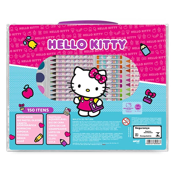 Maleta para colorir Hello Kitty com 150 itens, Spiral Kids - CX 150 UN Maleta para colorir Hello Kitty com 150 itens, Spiral Kids - CX 150 UN