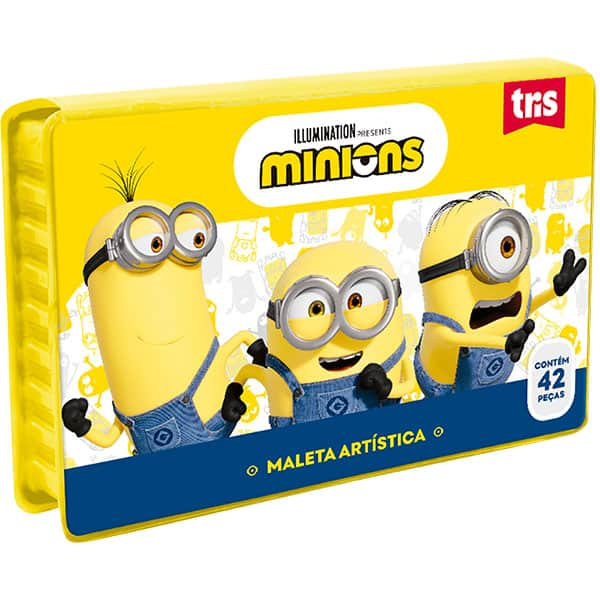 Maleta para colorir Minions com 42 itens, 905666, Tris - CX 1 UN