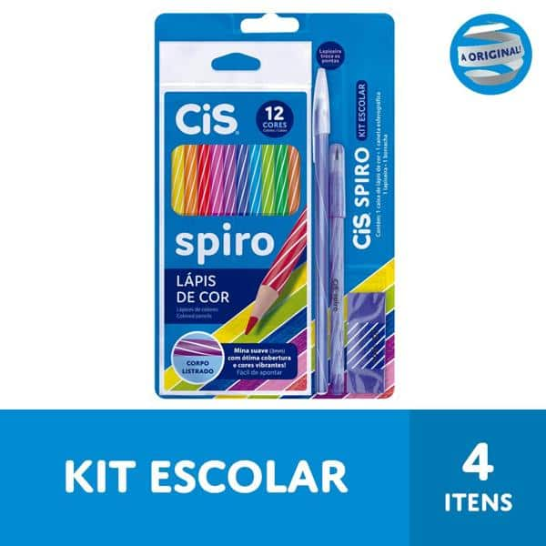 Kit escolar Spiro Azul, com 4 itens, 46.3724, Cis - ET 4 UN