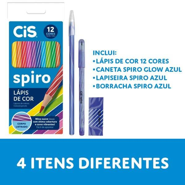 Kit escolar Spiro Azul, com 4 itens, 46.3724, Cis - ET 4 UN