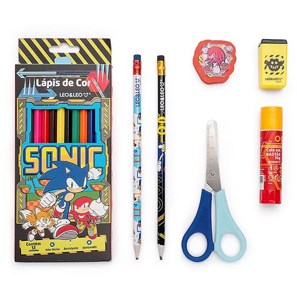 Kit Escolar Sonic com 18 itens, 10150, Leonora - KT 1 UN