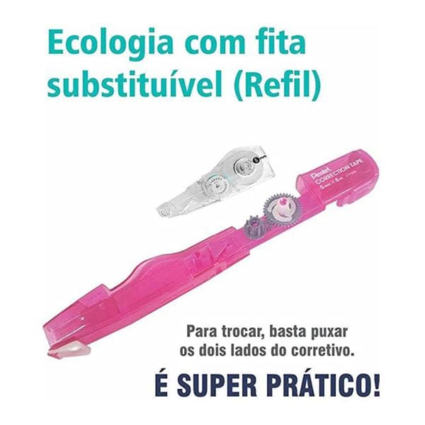 Corretivo em fita, 5mmx6m azul, com refil, SM/ZTP205R, Pentel - BT 1 UN