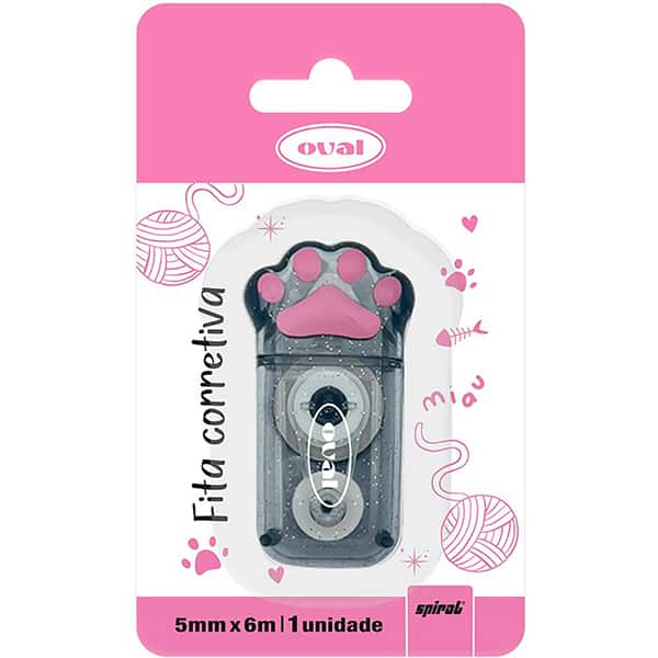 Corretivo em fita Patinha de gato, 5mm x 6m, Preta, CTB94A, Oval - BT 1 UN Corretivo em fita Patinha de gato, 5mm x 6m, Preta, CTB94A, Oval - BT 1 UN