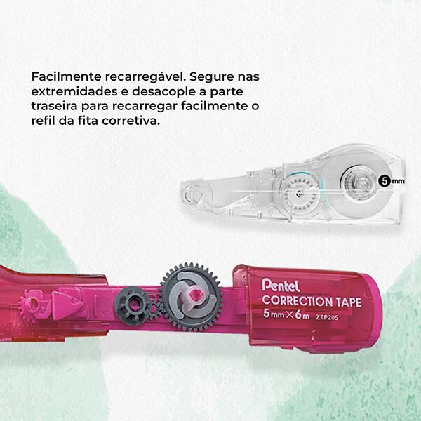 Corretivo em fita, 5mmx6m Verde, com refil, SM/ZTP205R, Pentel - BT 1 UN
