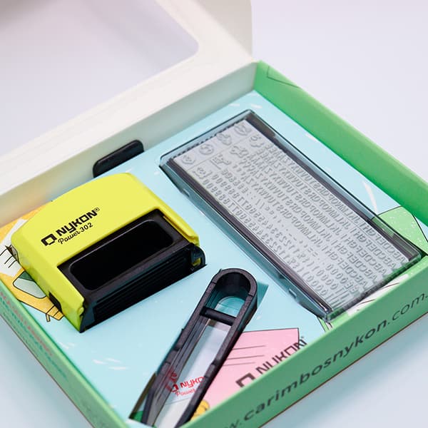 Carimbo auto-entintado DIY com 3 linhas + Pinça e Conjunto de Caracteres, Faça seu carimbo, 302 Power, Carimbos Nykon - CX 1 UN