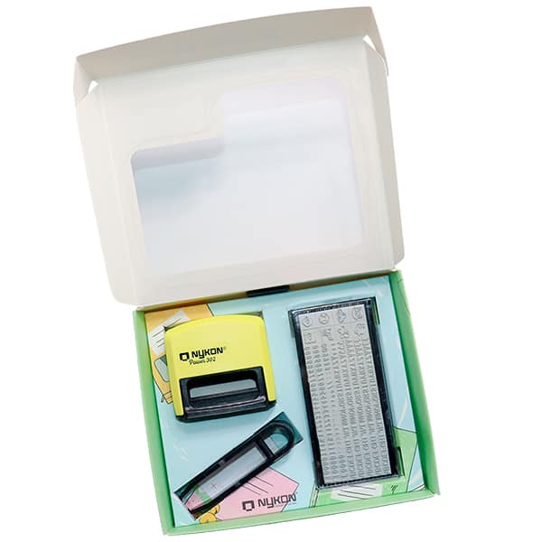 Carimbo auto-entintado DIY com 3 linhas + Pinça e Conjunto de Caracteres, Faça seu carimbo, 302 Power, Carimbos Nykon - CX 1 UN