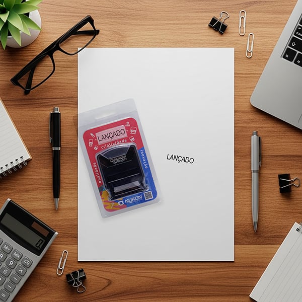 Carimbo auto-entintado com a palavra Lançado, 302 Vpower, Carimbos Nykon - BT 1 UN