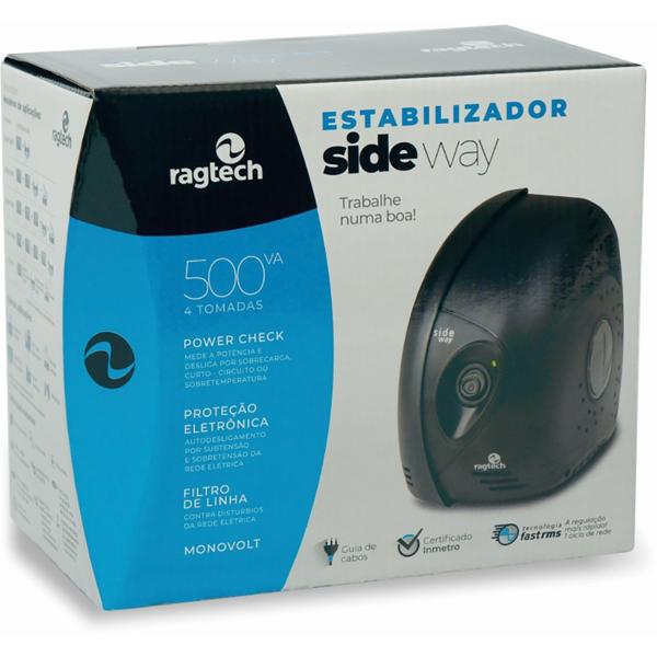 Estabilizador Side Way 500VA / 500W, Mono 110V, 4 Tomadas 5317, Ragtech - CX 1 UN