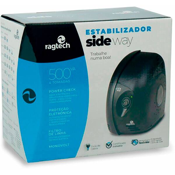 Estabilizador Side Way 500VA / 500W, Mono 110V, 4 Tomadas 5317, Ragtech - CX 1 UN
