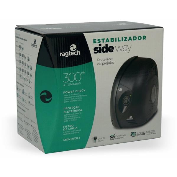 Estabilizador Side Way 300VA / 300W, Mono 110V, 4 Tomadas 5301, Ragtech - CX 1 UN