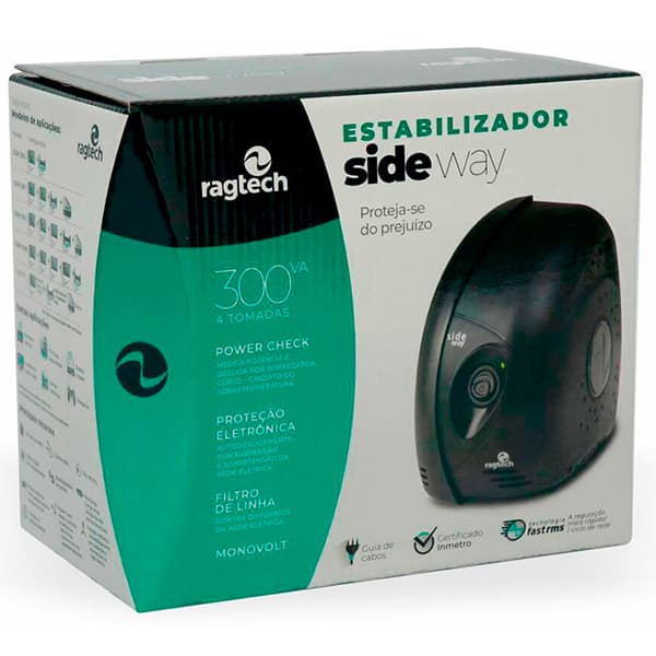 Estabilizador Side Way 300VA / 300W, Mono 110V, 4 Tomadas 5301, Ragtech - CX 1 UN Estabilizador Side Way 300VA / 300W, Mono 110V, 4 Tomadas 5301, Ragtech - CX 1 UN