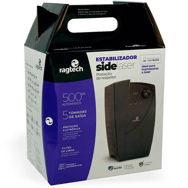Estabilizador Side Laser, 500VA / 500W, Bivolt, 5 Tomadas 5380, Ragtech - CX 1 UN