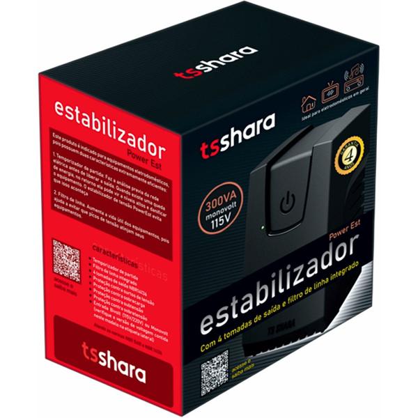 Estabilizador Powerest 300va 4 tomadas, Monovolt 110va, 9100, Ts Shara - CX 1 UN