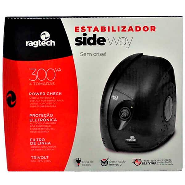 Estabilizador Side Way 300VA / 300W, Bivolt, 4 Tomadas 5303, Ragtech CX 1 UN Estabilizador Side Way 300VA / 300W, Bivolt, 4 Tomadas 5303, Ragtech CX 1 UN