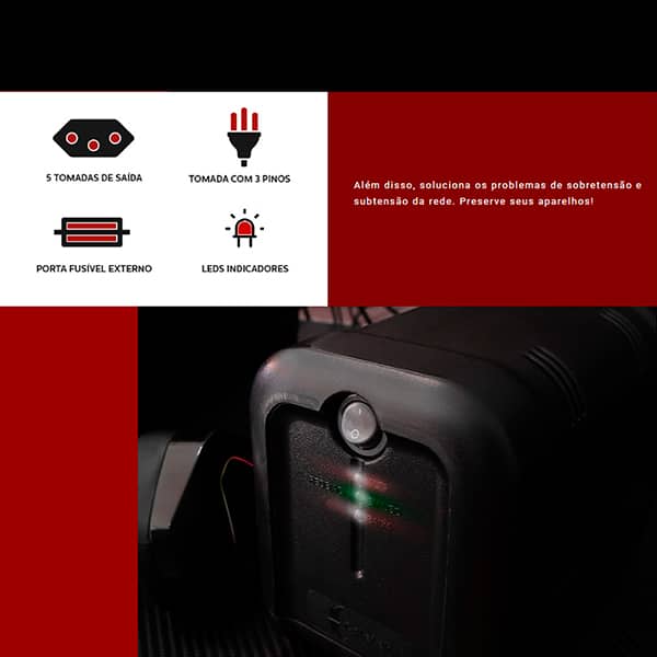 Estabilizador ES-1050VA, 1050va, 5 tomadas, Bivolt, 3160500801, Coletek - CX 1 UN