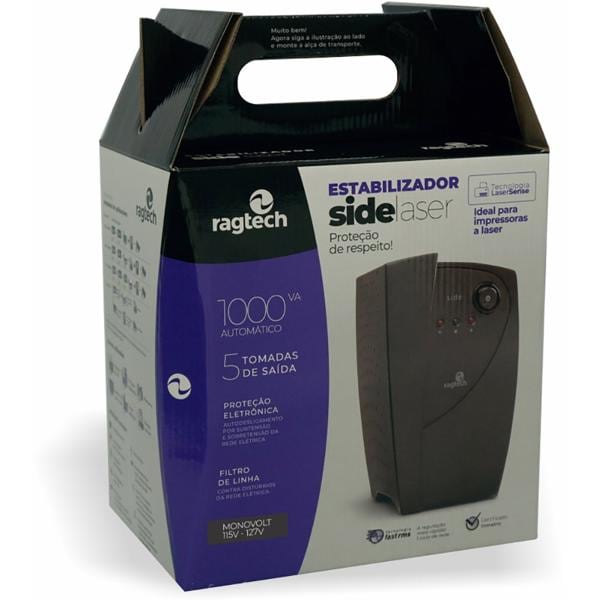 Estabilizador Side Laser, 1000VA / 1000W, Mono 110V, 5 Tomadas 5381, Ragtech - CX 1 UN